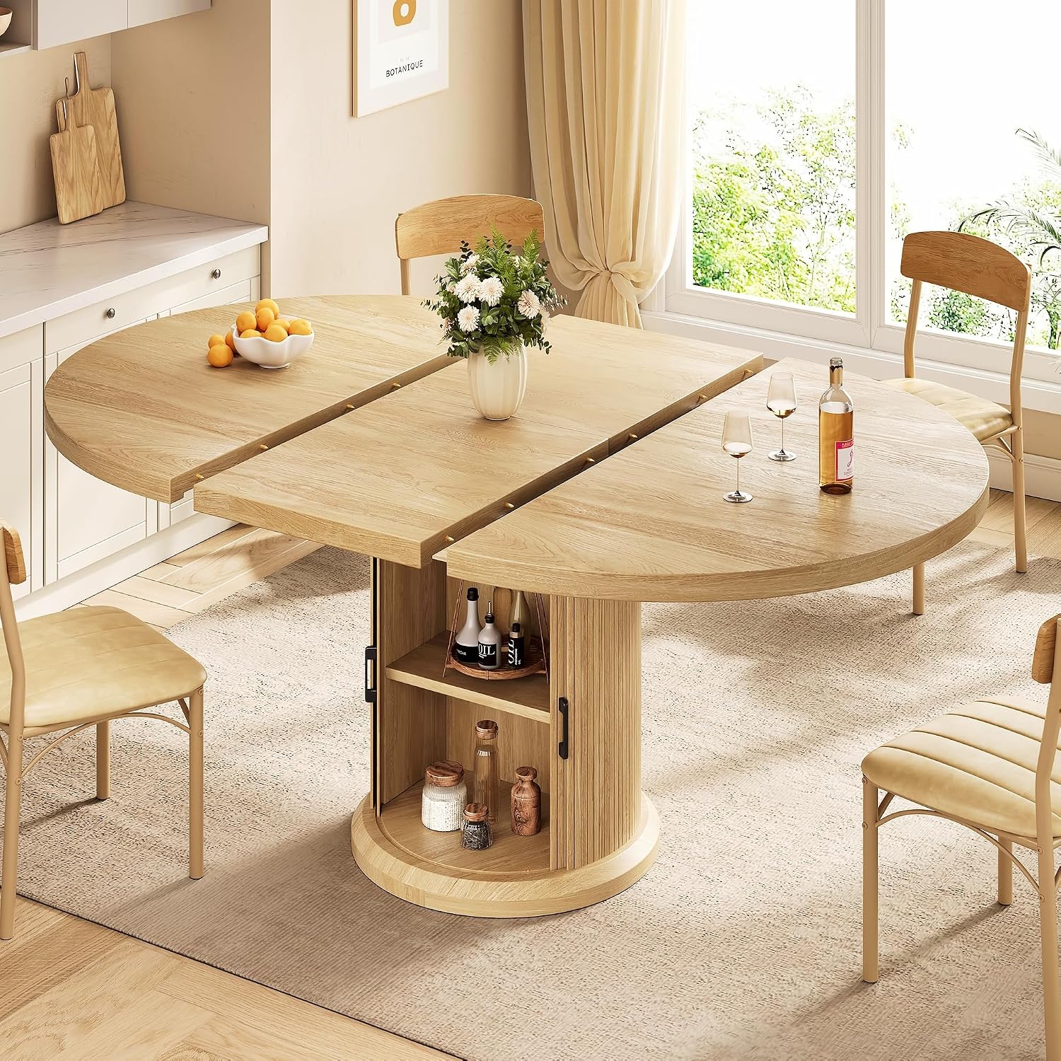 Oak Pedestal Extendable Round Dining Table