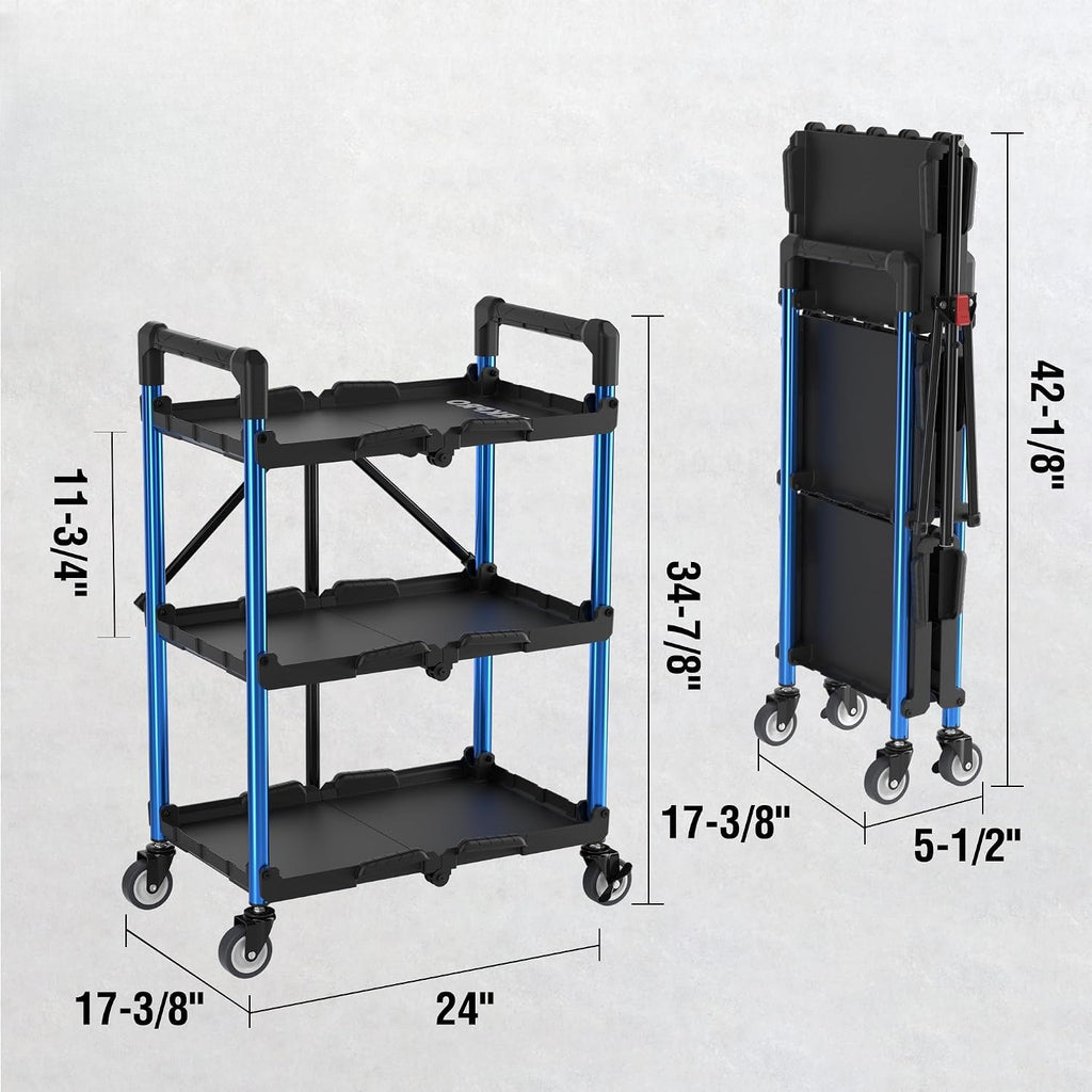 Foldable 3-Tier Rolling Service Cart
